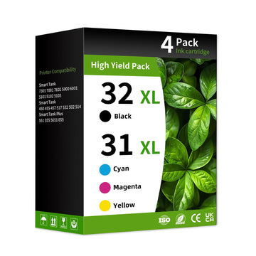 31 32XL Refill Ink Bottle Set For Hp 31 32XL Ink Bottle Set Compatible For Hp Smart Tank 7600 7602 7300 7301 7001 6001 5101 5100 5000 651 551 757 760 Printer Black Cyan Magenta Yellow (4 Pack)