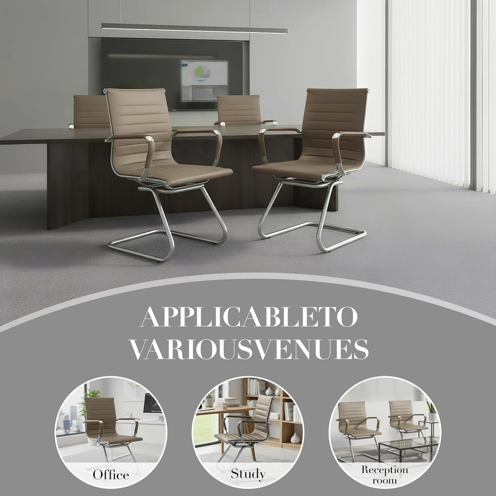 Cimota Waiting Room Chairs Leather Office Guest Chair Mid Back Reception Chairs with Sled Base for Meeting/patient/conference Room, Light Brown