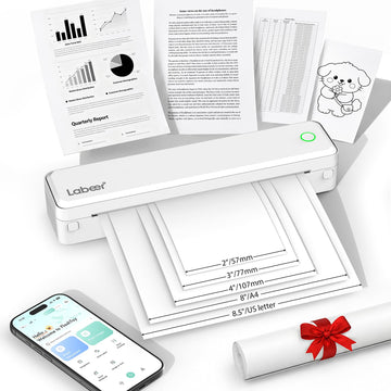 Labeer Portable Printer Wireless for Travel, Bluetooth Inkless Thermal Printer for iPhone, Android, Laptop & PC, Mobile Printer Supports 8.5" x 11" US Letter, A4 & A5 Thermal Paper(White)