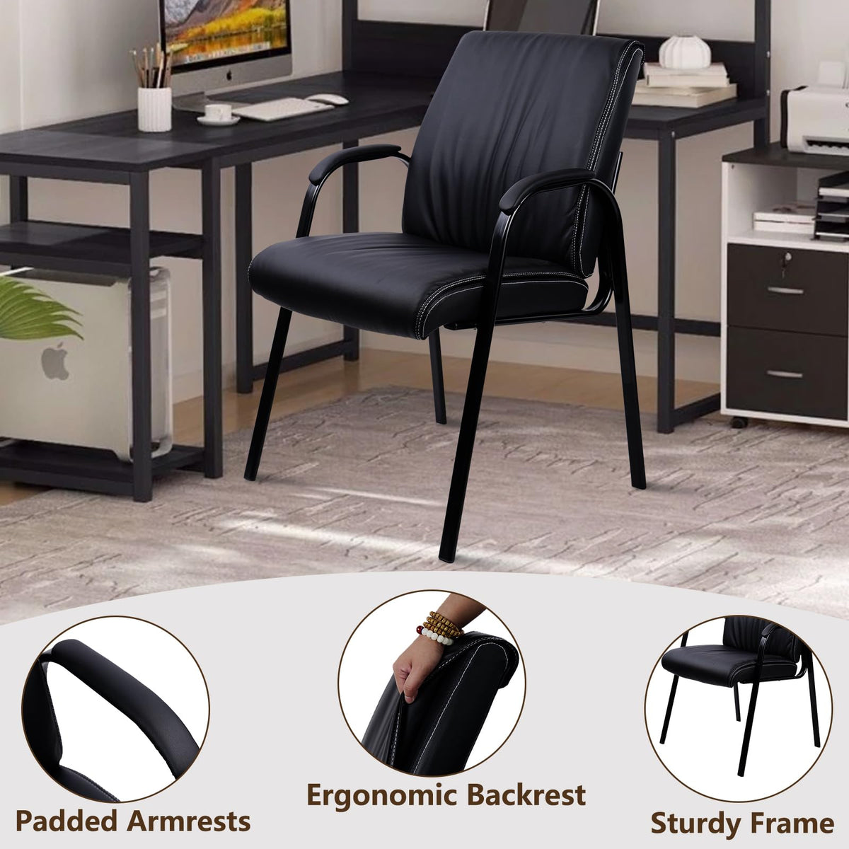 Clatina Big Tall Wide Office Guest Chair Heavy Duty 500lbs Leather Comfy Side Reception Chairs with Arms No Wheels, Executive Bariatric Lobby