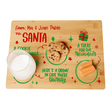 Custom Wooden Christmas Cookies and Milk for Santa Tray, Personalized Treats Serving Board Platter for Reindeers on Christmas Eve, Kids Gift Snacks Plate mat for Santa