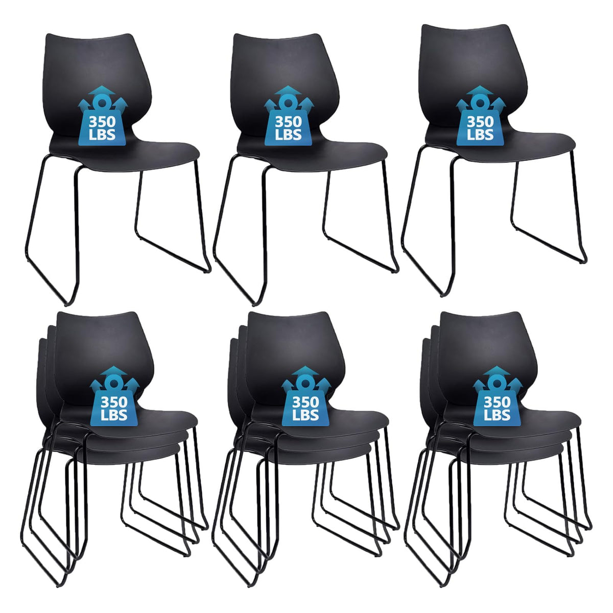 Klasika Stackable Waiting Room Chair, Stacking Office Chair with Ergonomic Lumbar Support and Metal Legs, Plastic Desk Chairs for Conference