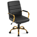 Yaheetech Black and Gold Office Chair Mid Back Pu Leather Rocking Desk Seat, 24? W × 25? D × (38-41.5)? H