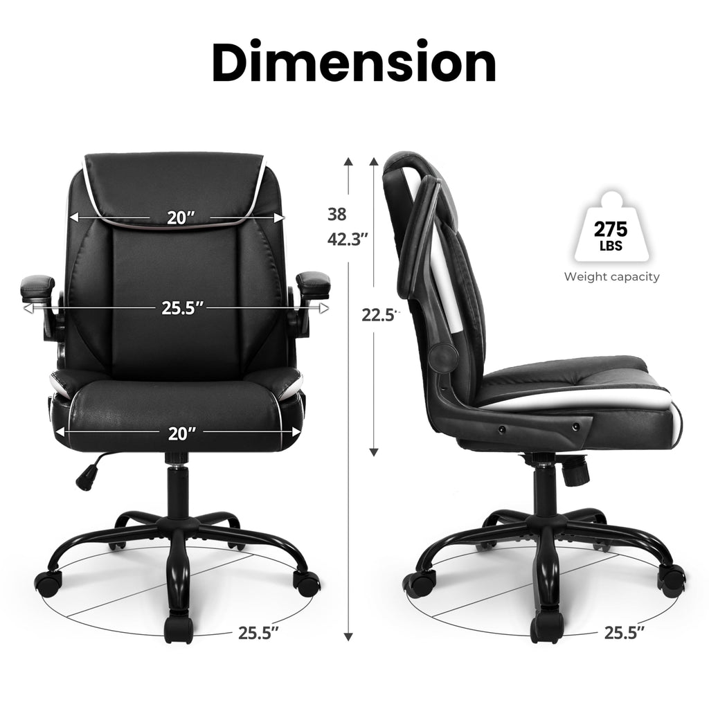Neo Chair Mid-back Home Office Executive Desk Chair Computer Gaming Ergonomic Chair with Adjustable Padded Flip-up Armrests Wheels Swivel for