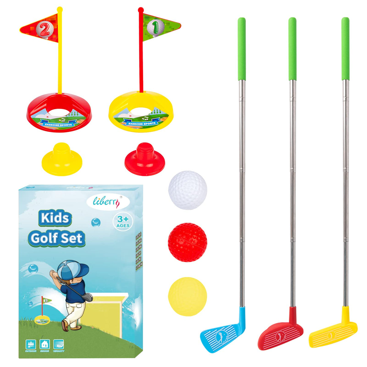 Liberry Toddler Golf Set, Retractable Toy Golf Clubs for Kids Ages 3 4 5, Indoor and Outdoor Sports Games Birthday Gift for Boys Girls