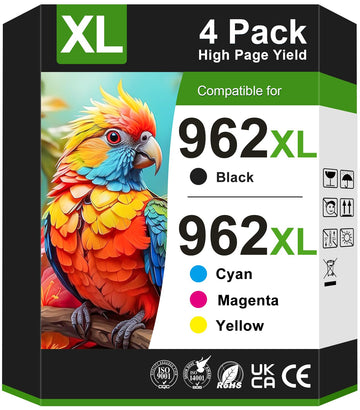 962XL Ink Cartridges Combo Pack Replacement for HP 962 Ink Cartridges HP962XL/962 (4 Pack) Work for HP Officejet Pro 9012e 9015e 9018e 9025e 9010 9012 9015 9018 9020 9025 Printer Ink