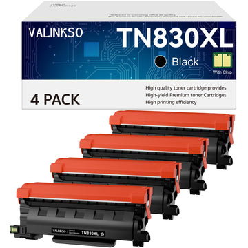 TN830XL Toner for Brother Printer 4 Pack Compatible for Brother TN830 TN-830XL TN830XL/V/R for HL-L2460DW DCP-L2640DW MFC-L2820DW HL-L2405W MFC-L2807DW MFC-L2900DW Printers (Black)