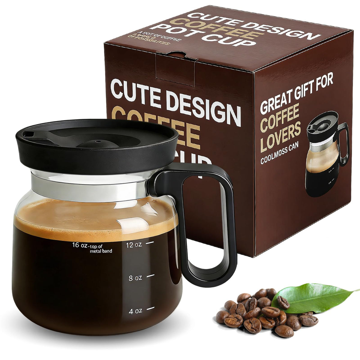 Coffee Pot Mug with Lid,16oz Mini Glass Coffee Pot Cup, with Spill-Proof & Heatproof, Novelty Coffee Pot Coffee Mug for Office Desk & Coffee Lovers Gift (1Pcs)