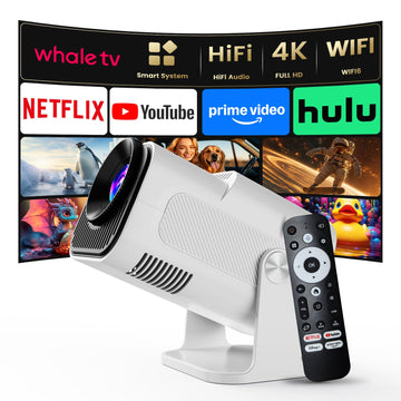 4K Smart Projector [Auto Screen Correction & 3D Audio & 1080p FHD Native Res] Built-in Genuine TV OS - Feature-rich Apps, Black-and-white