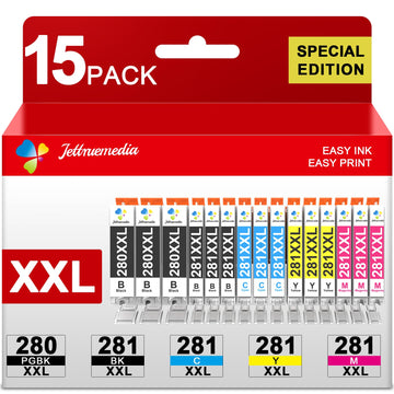 15-Pack PGI-280XXL CLI-281XXL Ink Cartridges Bulk Ink High-Yield Replacement for Canon 280 281 Ink Cartridges Used for PIXMA TR8620a TS9521C TS9520 TR8600 TR8620 TS702a TR8622 TR8520 Printer