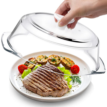 [Plastic-free] Glass Microwave Cover for Food with Ceramic Handle & Screw