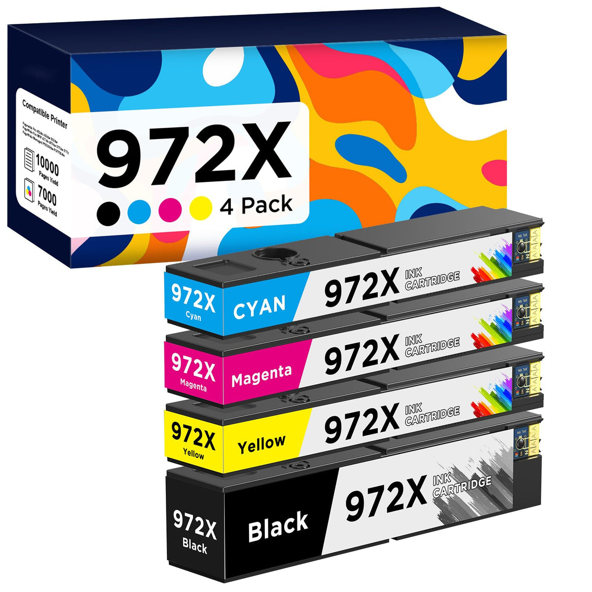 972X Ink Cartridge Compatible with 972X 972 X 972A Ink Cartridges | Combo Pack Replacement for Pagewide Pro 477dw 477dn 577dw 452dw 552dw 452dn P57750dw Printer (4 Pack, BK/C/M/Y)