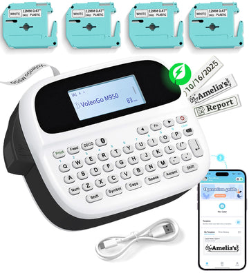 Label Maker Machine with 4 Tapes, Rechargeable Backlit Bluetooth Label Maker, Freezer Waterproof-Labels, Inkless 12mm M950 Label Printer, for Home/Office/School, Teacher Classroom Must Haves