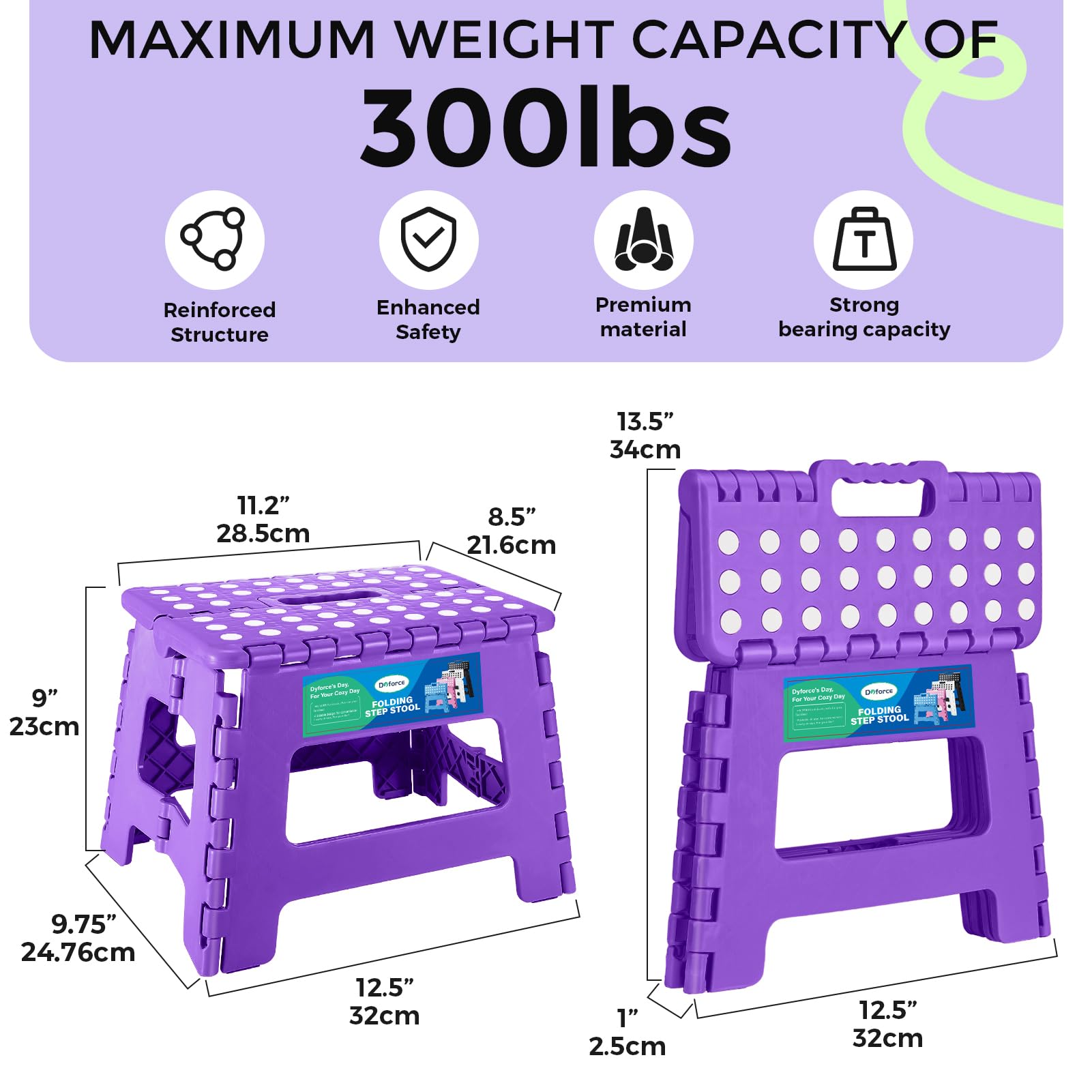 Dyforce Kids Step Stool 9 Inch, 300lbs Folding Step Stool for Toddler, 9inch, Purple