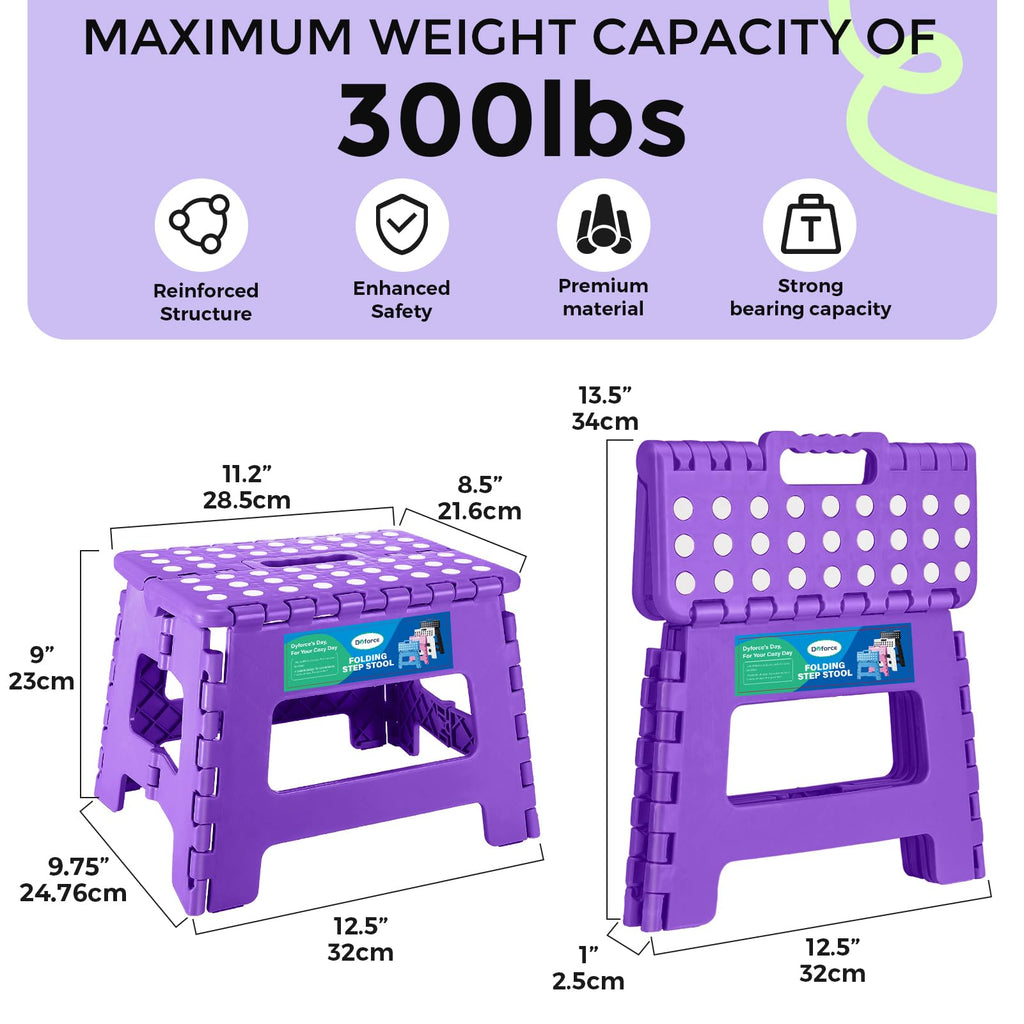 Dyforce Folding Step Stool 9 Inch, Kids Step Stool, Heavy Duty Step Stools for Adults, Compact Foot Stools, Light-weight Toddler Step Stools