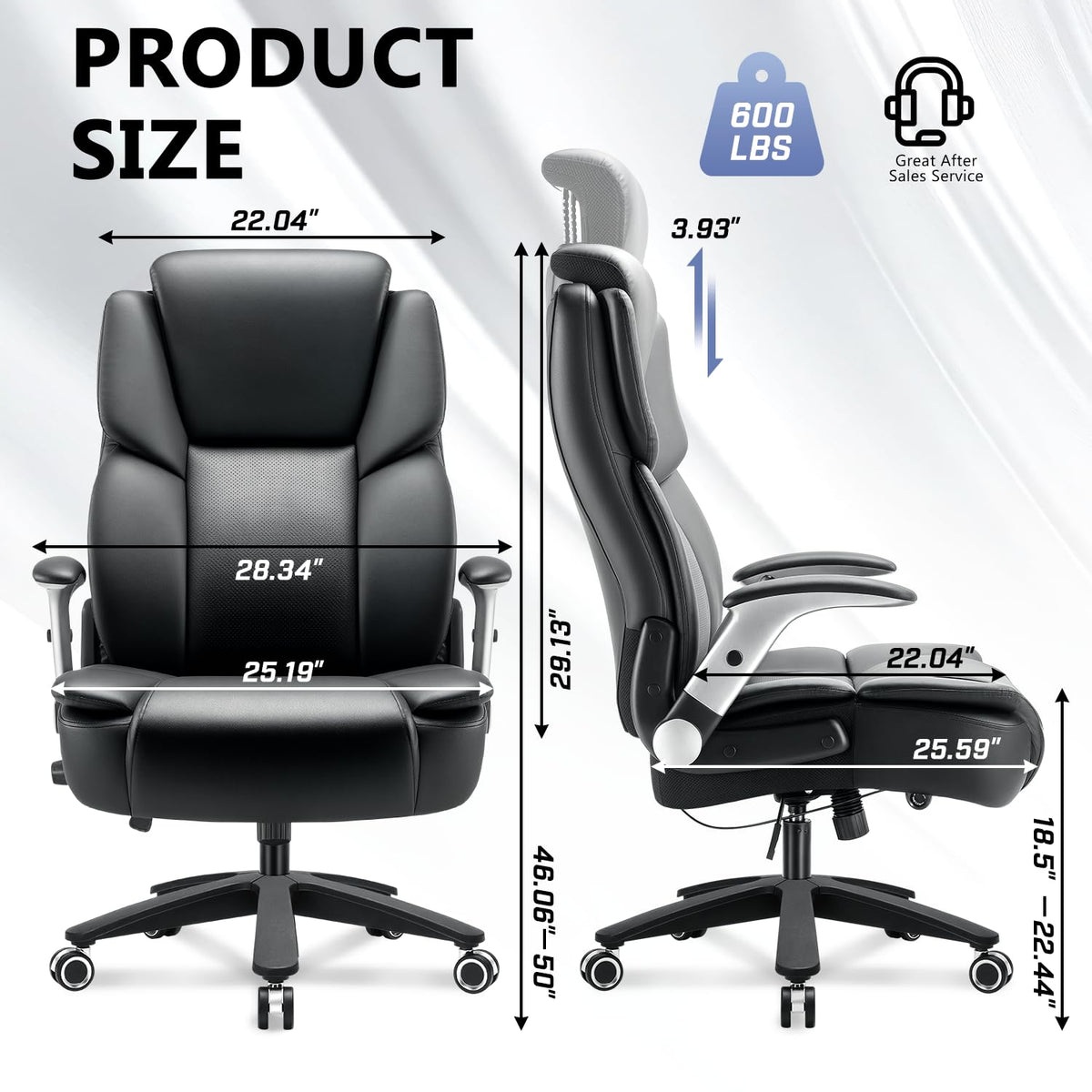 Zonelucky 600lbs Big and Tall Office Chair, Heavy Duty Executive Desk Chair for Heavy People, Extra Wide Pu Leather Computer Chair with 4"