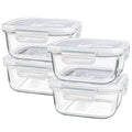 Square Glass Containers with Lids 24oz - Borosilicate Glass Food Storage Set 3 Cup, Freezer Safe Meal Prep Containers, Sandwich Lunch Box, Yogurt Cereal Bowls with Vented Lids BPA Free 4 Pack