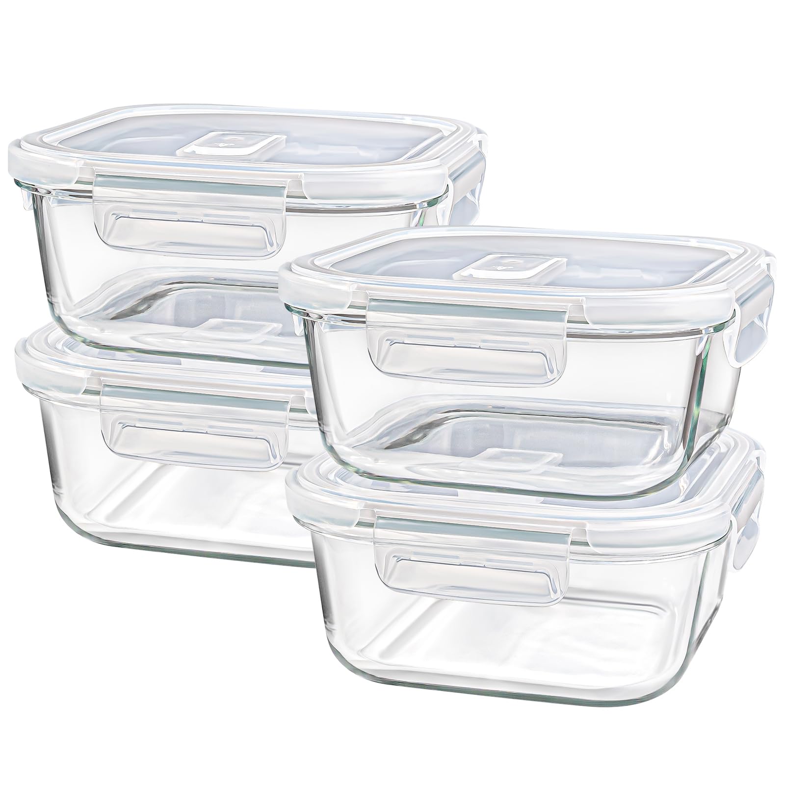 Square Glass Containers with Lids 24oz - Borosilicate Glass Food Storage Set 3 Cup, Freezer Safe Meal Prep Containers, Sandwich Lunch Box, Yogurt Cereal Bowls with Vented Lids BPA Free 4 Pack