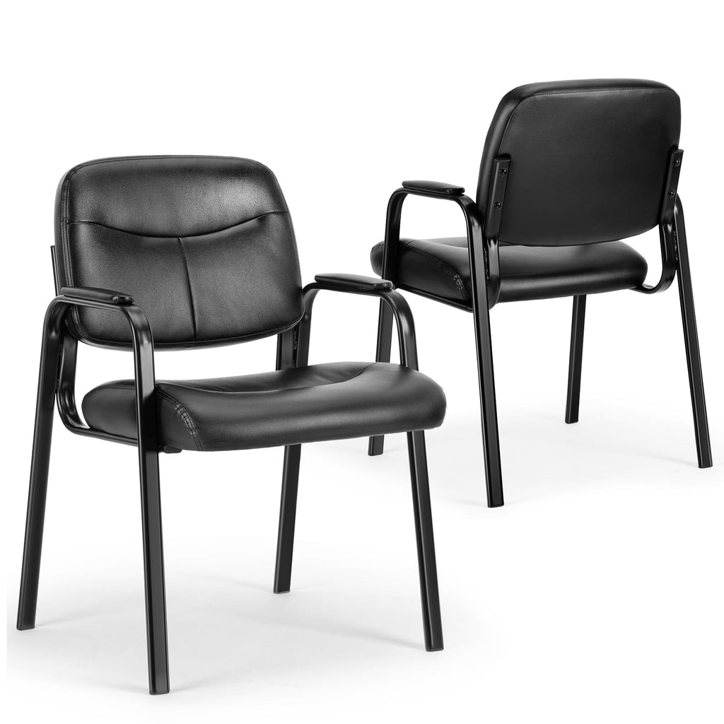 Olixis Guest Reception Chair - Waiting Room Chair Set of 2 with Fixed Pu Leather Padded Armrest, Clinic Chairs with Lumbar Support, Office Desk