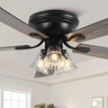 52 Inch Vintage Ceiling Fan with Lights Flush Mount Chandelier Ceiling Fan Indoor Farmhouse Rustic Chandelier Low Profile Antique Fandelier, 3 LED Light Bulbs Base, for Bedroom Living Room