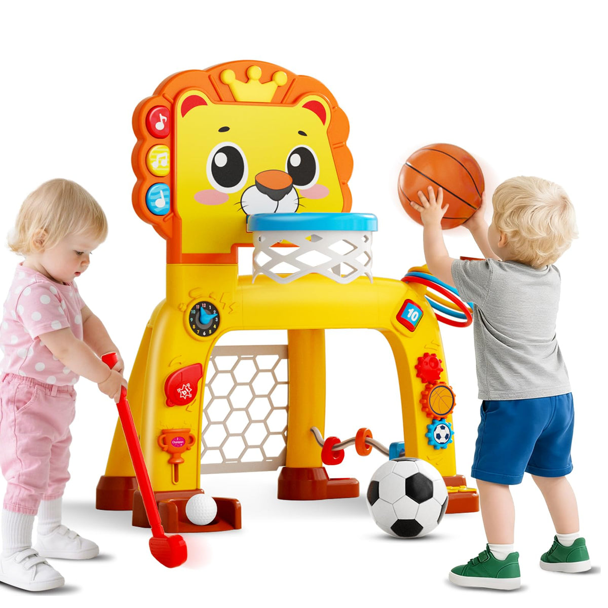 OWNONE 1 4 in 1 Toddler Basketball Hoop & Soccer Goal, Gift for Boys Girls 1 2 3 Years Old, Kids Sports Toys with Lights Sounds Music, Baby Toys for 12-18 Months, Christmas Birthday Gift for Age 1-3