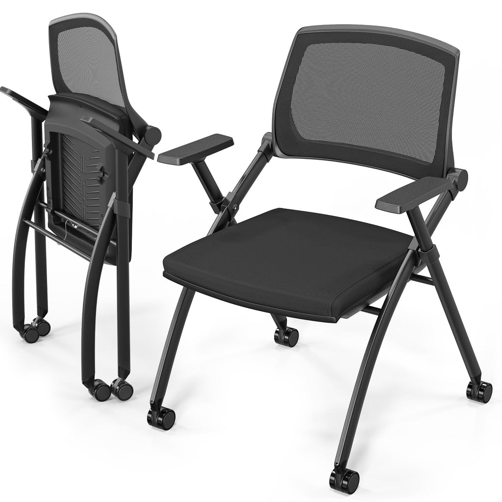 Vingli 2 Pack Stackable Conference Room Chairs with Wheels, Folding Office Chair with Rebound Back, Padded Seat for Training Room, Guest,