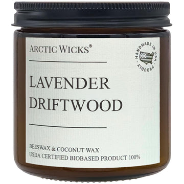 Arctic Wicks Lavender Driftwood Candle, 16oz Amber Jar