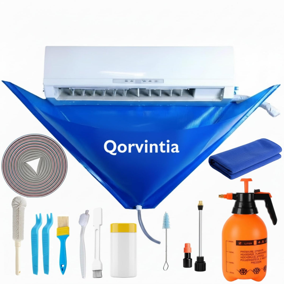 Mini Split Cleaning Kit with 2L High-Pressure Sprayer, 13Pcs Air Conditioner & Air Duct Cleaning Kit, Waterproof PVC AC Cleaning Cover Bib, HVAC Cleaning Tools, Fits 38–48 Inch Units