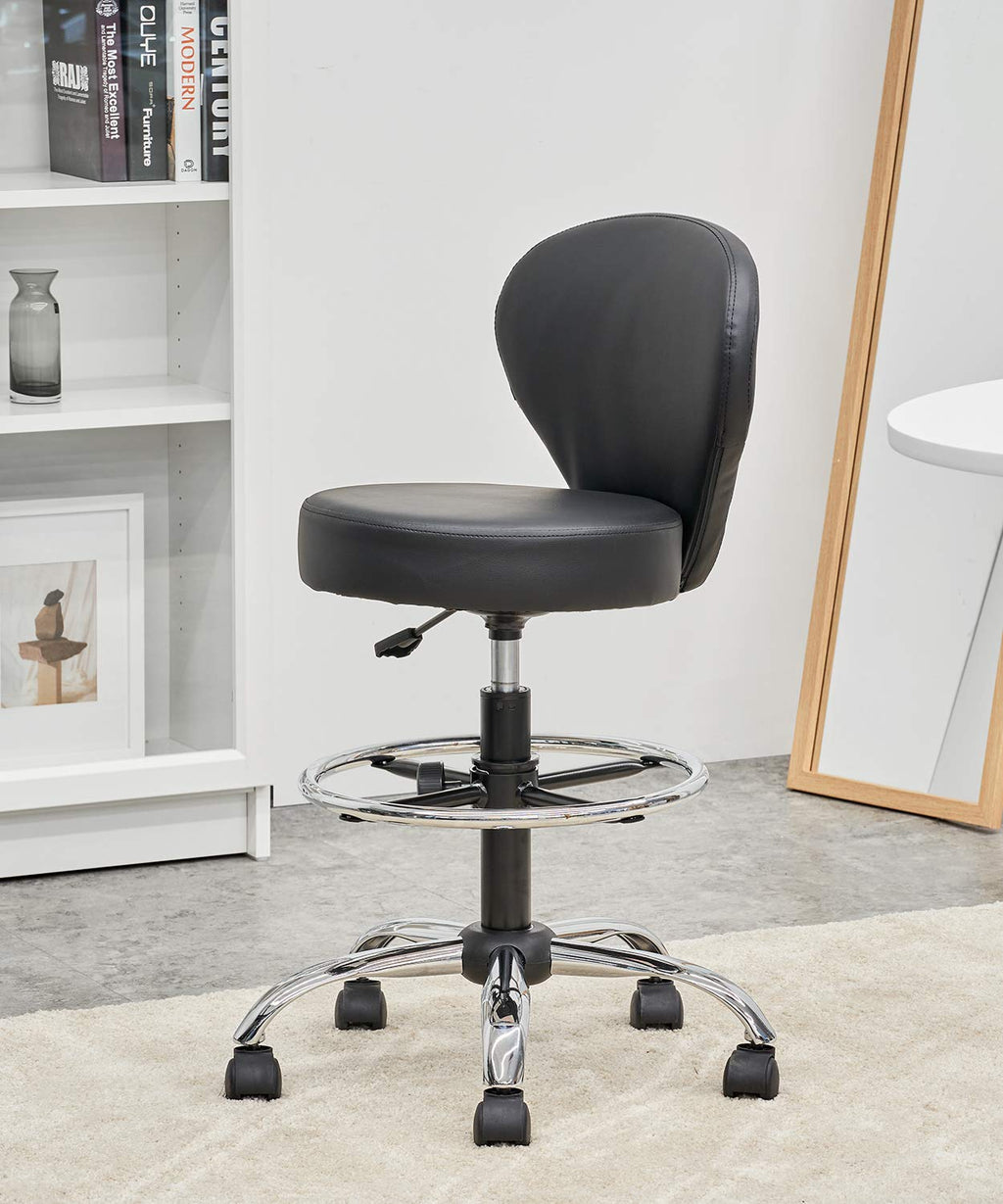 Klasika Pvc Faux Leather Drafting Chair Set of 4 Rolling Swivel Salon Stool with Back Foot Rest Adjustable Hydraulic Seat Height 30 Inch