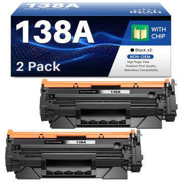 138A Black Laserjet Toner Cartridge Compatible Replacement for HP 138A Black Toner W1380A 138X W1380X to Use with HP Laserjet Pro MFP 3101fdw Toner, Pro 3001dw 3001fdw Printer (2-Pack, with Chip)