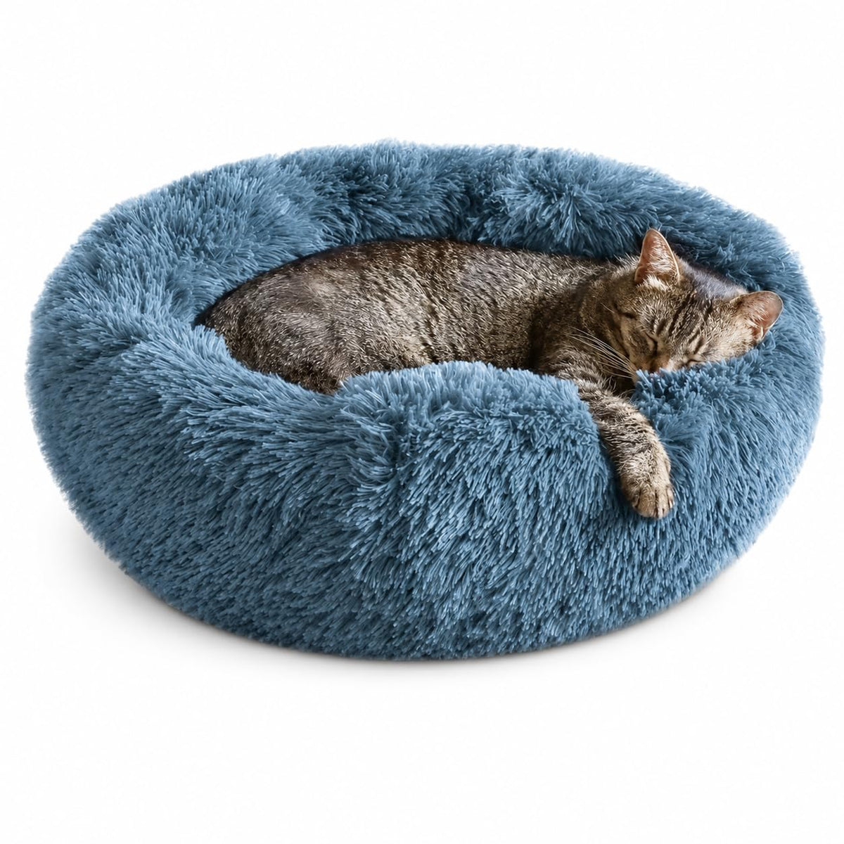 Whiskers & Friends Cat Beds for Indoor Cats, Fluffy Calming Donut Cat Bed, Small Dog Bed Washable - Orthopedic Soft Plush Pet Beds Sized for Kitten to Large Cats & Puppy to Small Dogs - Navy Grey 20''