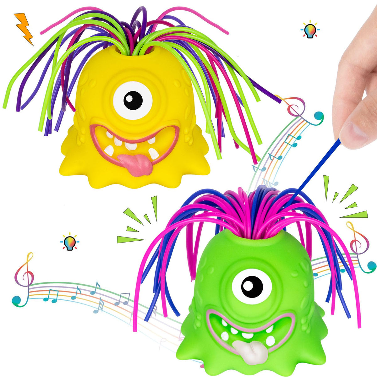 Fidget Toys Hair Pulling Stress Relief Toys with LED Light Differernt Screams Novelty Screaming Monster for Adults Teens Autism (Green&Yellow, 2P)