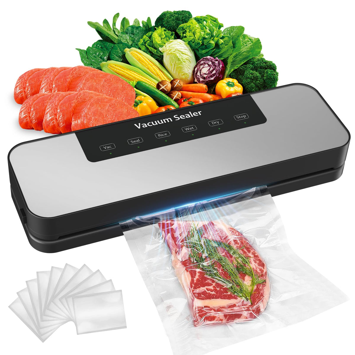 Vacuum Sealer for Food,Food Vacuum Sealer Machine Portable Compact with Auto Seal, Dry & Moist Modes for Sous Vide, Meal Prep, Marinator, Food Storage & Leftovers, Includes Vacuum Sealer Bags(silver)