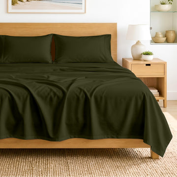 SGI bedding 100% Egyptian Cotton Sheets Twin XL Size – 600 Thread Count Sheets Set, Soft, Cooling, 15" Deep Pocket, Luxury Hotel Bedding, Breathable, Durable - Olive Green