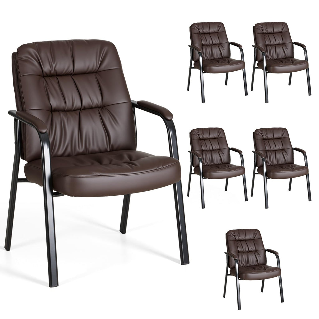 Olixis Office Waiting Room Guest Chair Set of 6, 500lbs, Faux Leather, 6 pack, Modern Brown