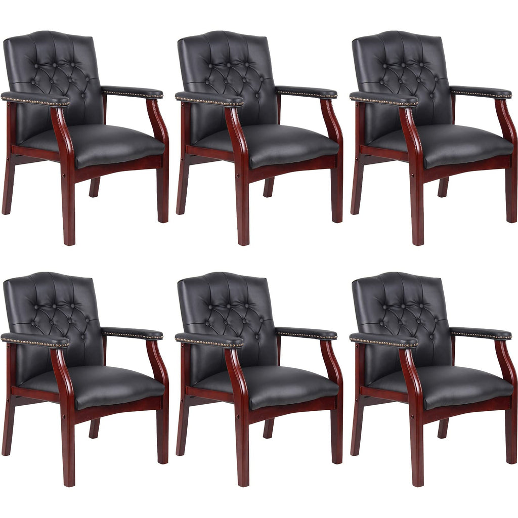 Black Leather Office Chairs Set of 6, High Back Ergonomic Executive Guest Chairs for Reception, Multi-scene Use (waiting Room, Meeting,
