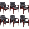Black Leather Office Chairs Set of 6, High Back Ergonomic Executive Guest Chairs for Reception, Multi-scene Use (waiting Room, Meeting,