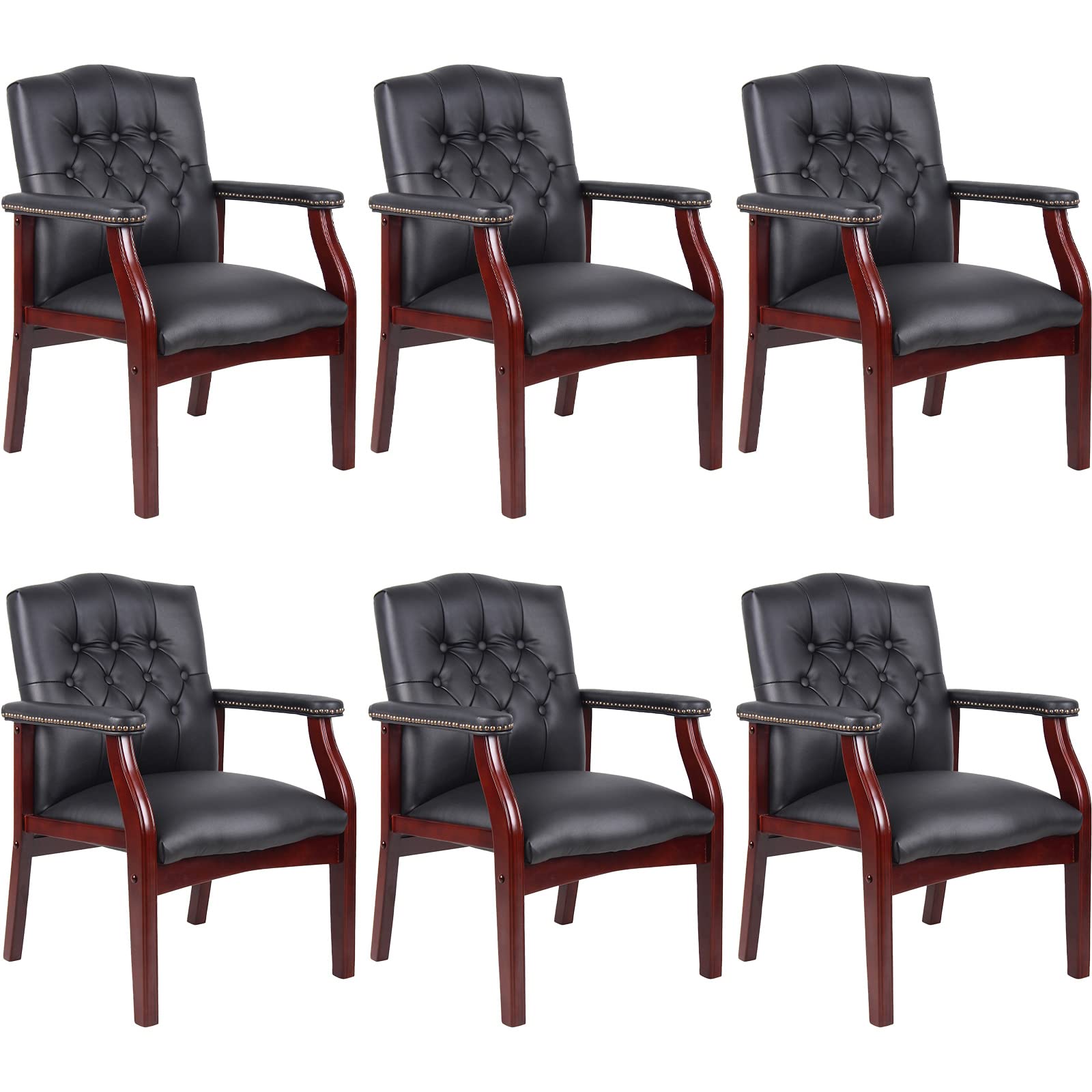Black Leather Office Chairs Set of 6, High Back Ergonomic Executive Guest Chairs for Reception, Multi-scene Use (waiting Room, Meeting,