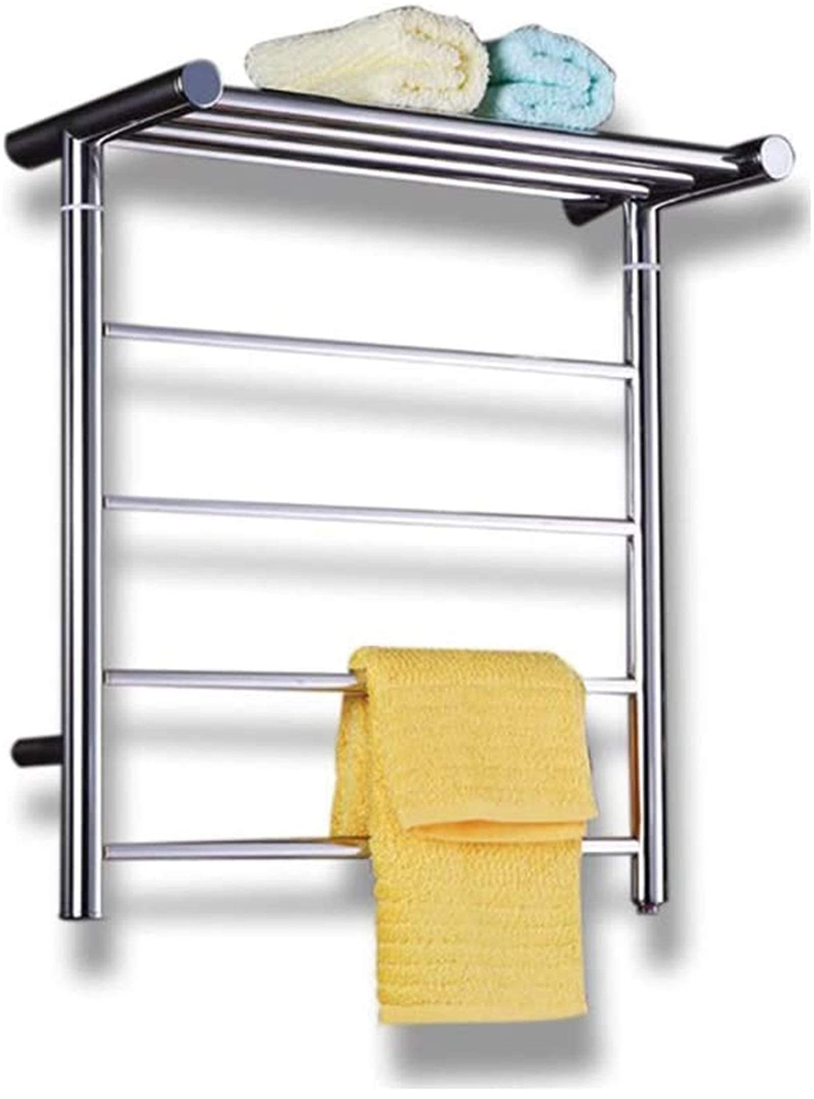 Heated Towel Rail Rails Towel Warmer,Electric Hot Towel Rack, Towel Warmer 304 Stainless Steel Wall-Mounted with Storage Shelf Round Bars Towel Dryer Bathroom Accessories (Color :
