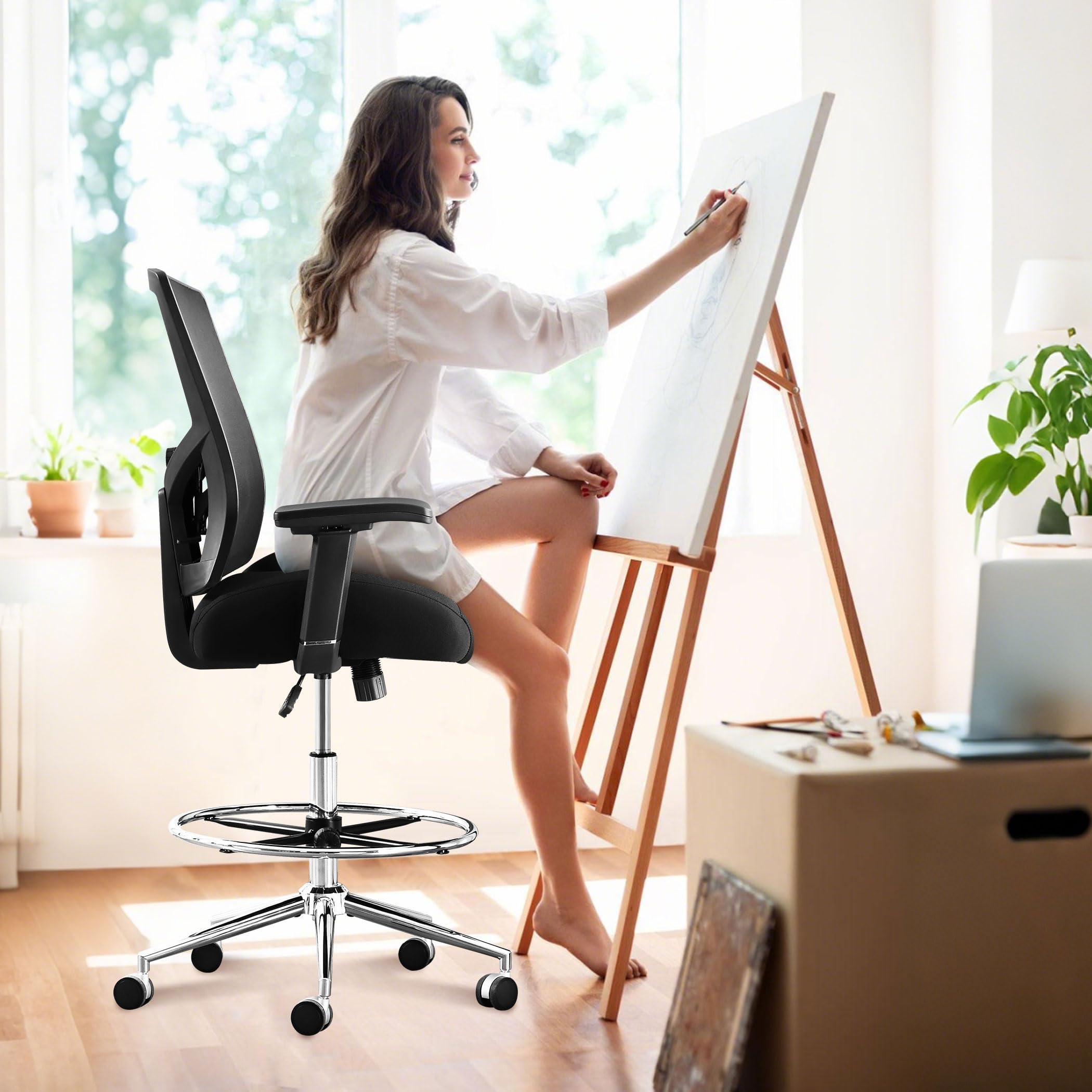 500 Lbs Drafting Chair Tall Office Chair for Standing Desk, Extra Wide 21 Inch Cushion, Ergonomic Heavy Duty Office Drafting Chair with