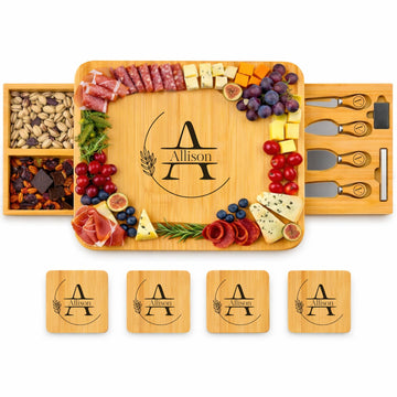 Personalized Bamboo Charcuterie Board with Drawer & Utensils – Custom Cheese & Cutting Board Gift for Wedding, Housewarming, Anniversary, Couples and Personalized Mothers Day Gifts for Mom