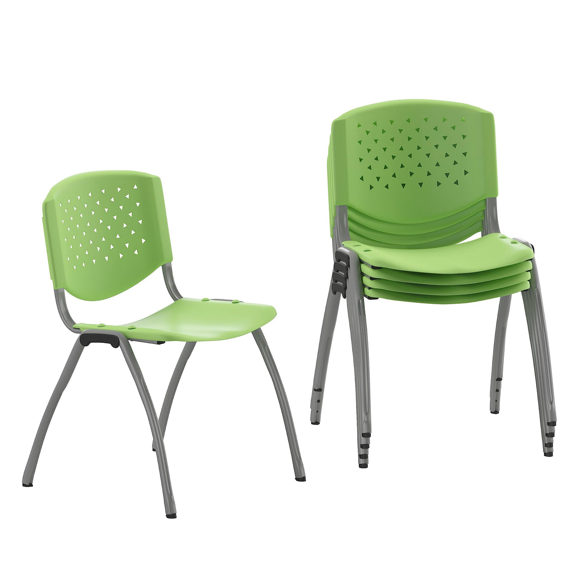 Flash Furniture Hercules -5 Pack 880 Lb. Capacity Green Plastic Stack Chair | Comfortable Seating with Durable Design, Set of 5