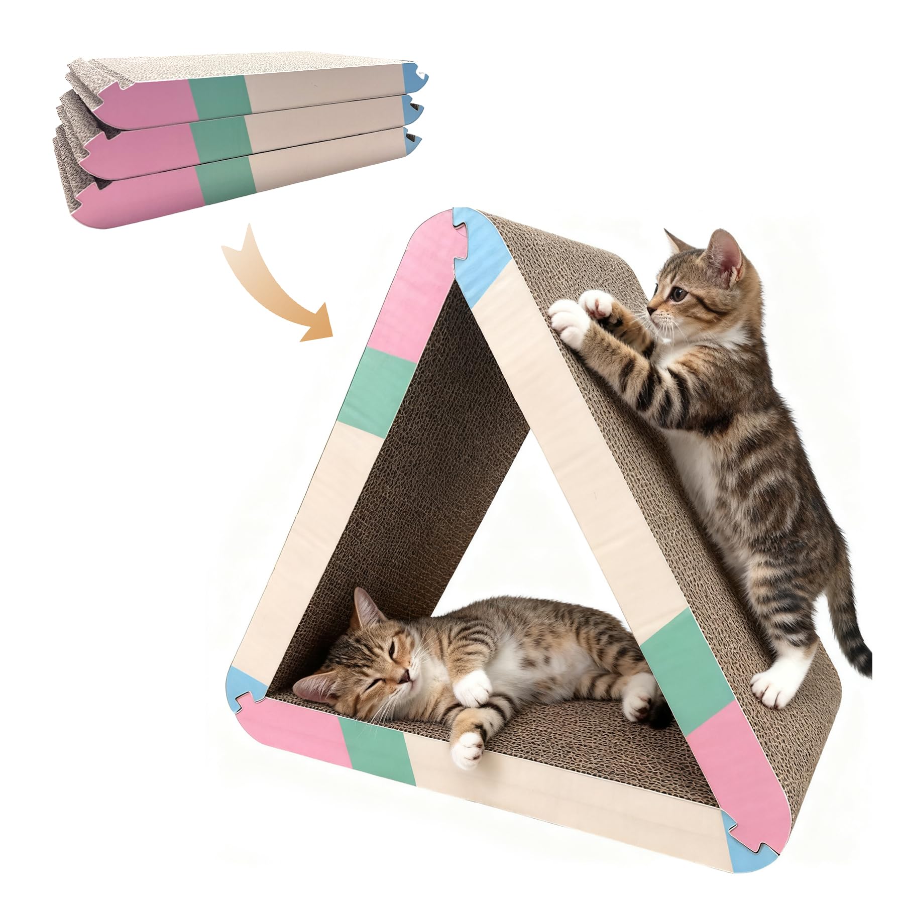 Triangle Cat Scratcher Pad - Foldable Cat Scratching Board with Non-Toxic Thickened Corrugated Paper, Durable Recycled Cardboard for Indoor Cats