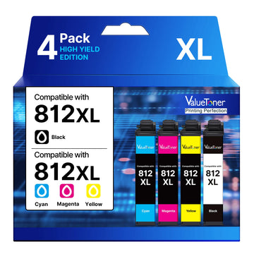 Remanufactured for Epson 812XL 812 Replacement for 812XL Ink Cartridges | for 812XL Ink Cartridge Combo Pack for Epson Workforce Pro WF-7840 WF-7820 WF-7310 EC-C7000 (4 Pack?Black Cyan Magenta Yellow