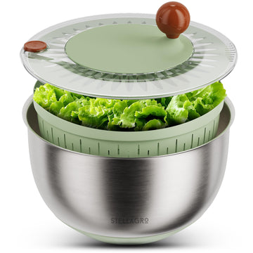 Large Stainless Steel Salad Spinner 5.3QT, Lettuce Dryer, Vegetable Washer with Brake Button, Non-Slip Base, Salad Dryer for Greens, Fruits & Vegetables