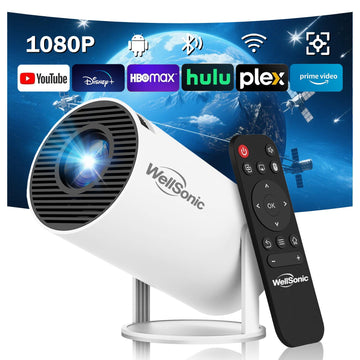Mini Projector Support 1080P, 200 Ansi Home Movie Projector Portable Projector with Wifi and Bluetooth, Automatic Keystone Correction, 180°Rotatable, Compatible with HDMI USB PC Laptop