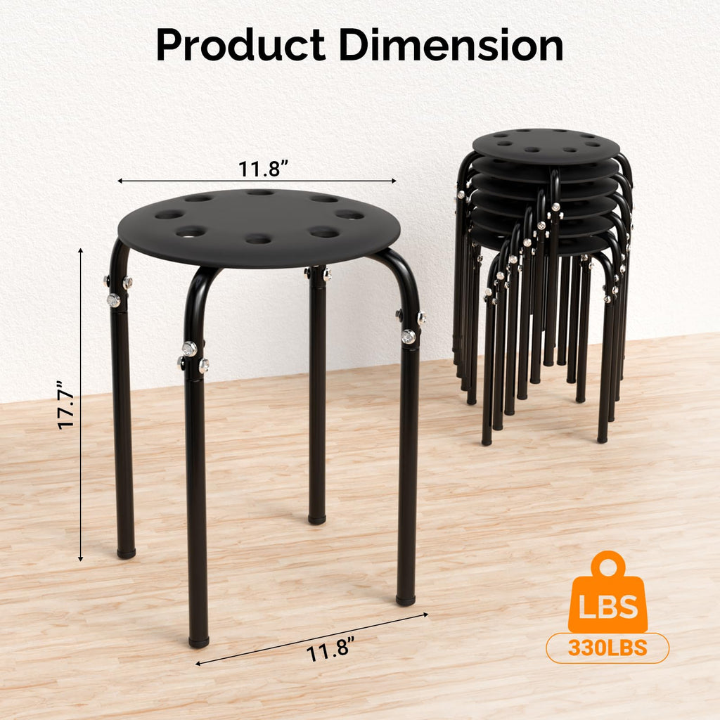 Vingli 6 Pack Round Plastic Stackable Stools for Home Office, Black