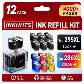 PG-295XL CL-286XL Ink Refill Kit Compatible for Canon PG-295 CL-286 PG-295XL CL-286XL 295XL 286XL Ink Cartridges Compatible with Pixma TS4320 TS6520 TR7120 Printers (12 Pack, 6BK/2C/2M/2Y)