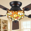 Fanbulous 52 Inch Tiffany Ceiling Fan Chandelier Stepless Color 24W LED, Remote & APP Control Quiet DC Motor Flush Mount Ceiling Fan, Retro Stained Glass Shade, 5 Dual-Finish Blades for Living Room