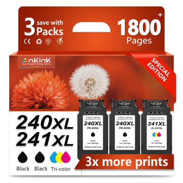 Ankink PG-240 XL/CL-241 XL Ink Cartridges Replacement for Canon 240XL 241XL Combo Pack PG-240 CL-241 XL Cartridge (2 Black, 1 Tri-Color) for MG3600 MG3620 TS5120 TS5100 MG3220 MG3520 MG2120 Printer